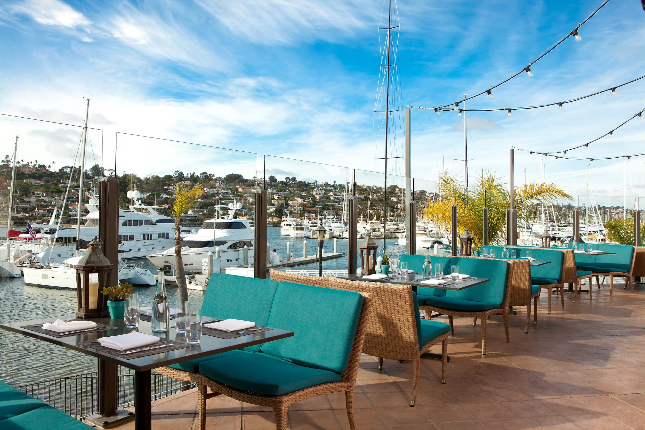 Vessel restaurant patio next to the water at Kona Kai